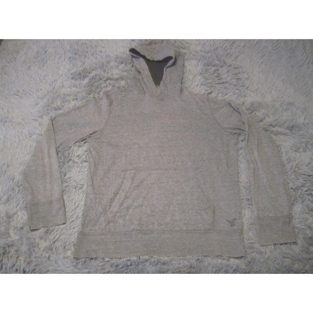 American Eagle Outfitters Hoodie Mens Large Gray Fleece Pullover V Neck Logo